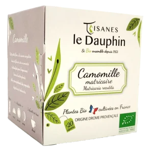 Tisanes Le Dauphin -- Infusion bio camomille origine drôme (origine France) - 20 infusettes